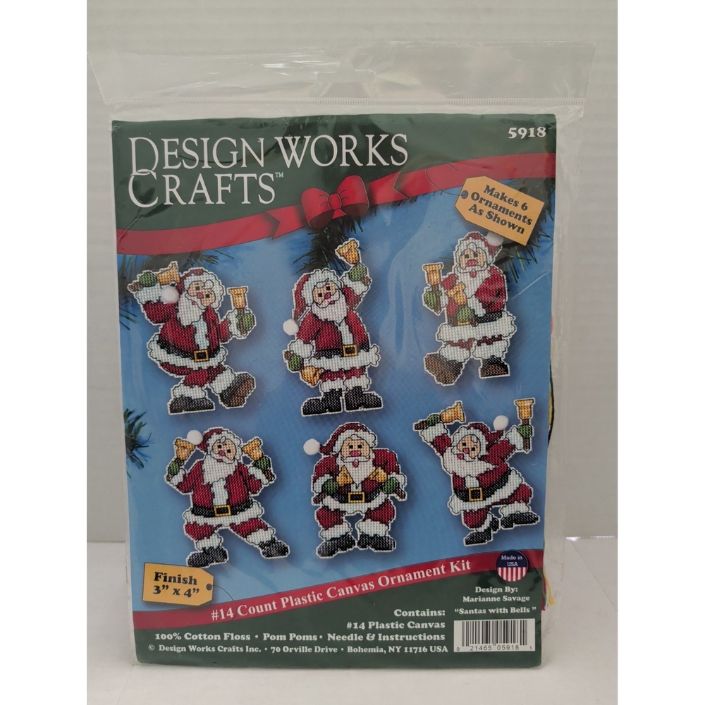 Design Works Crafts SANTA WITH BELLS #14 Count Plastic Canvas Ornament Kit 5918